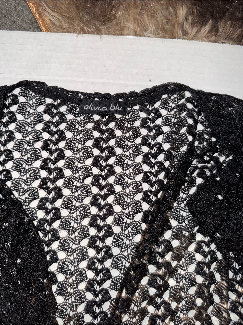 Olivia Blu Black Crochet Women's Sweater Cardigan